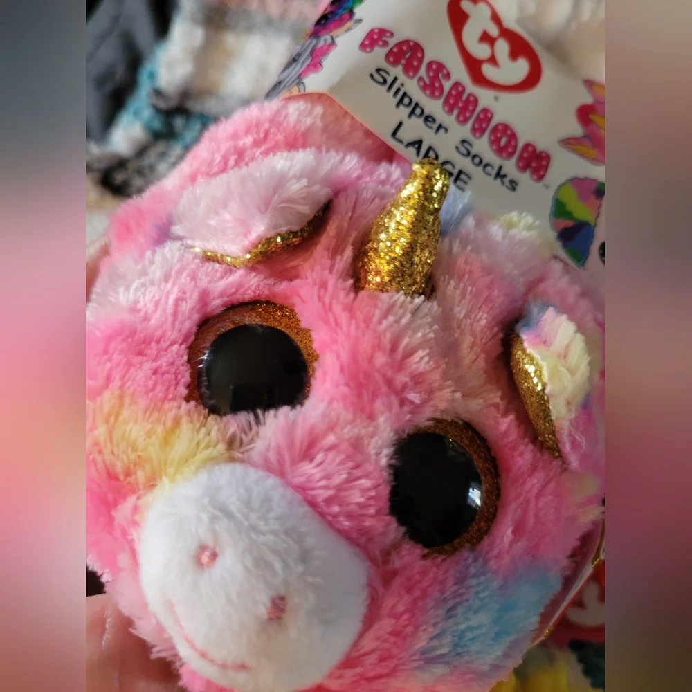TY fashion size large slipper socks unicorn Fantasia-pink